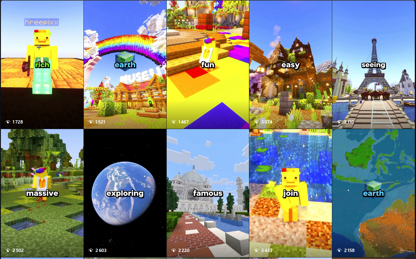 Instagram dashboard showing CherrySMP Earth Reels view counts