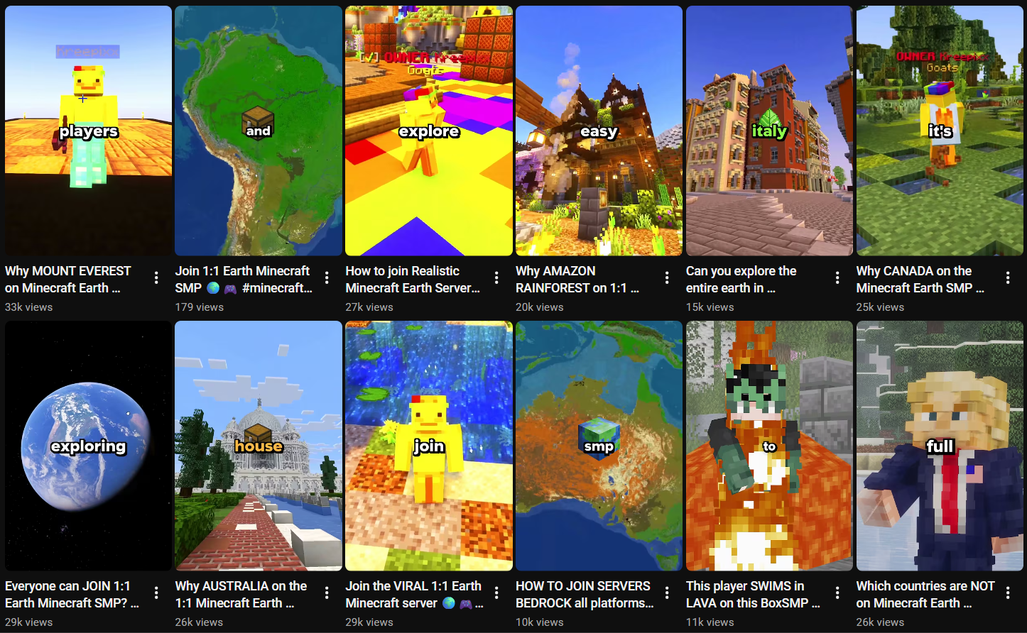 YouTube Studio dashboard showing CherrySMP Earth Shorts view counts